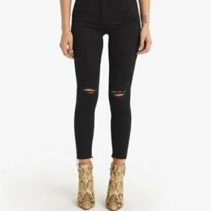 Mother The Looker Frayed Ankle Skinny Jeans Black Guilty as Sin Size 27 NEW
